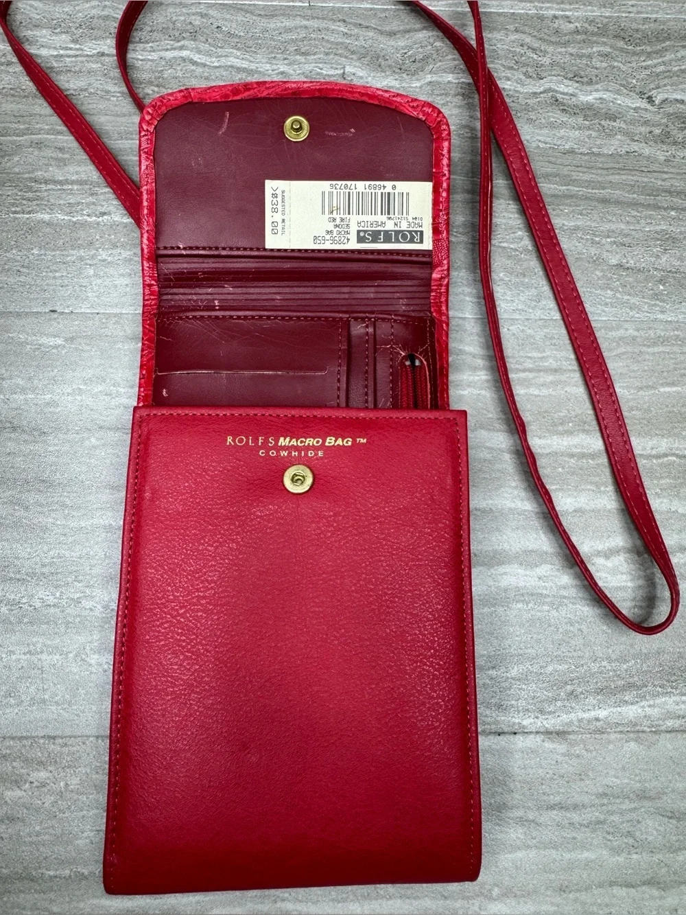 NEW! Rolfs VTG  Red Embossed Leather Crossbody Passport Purse Wallet